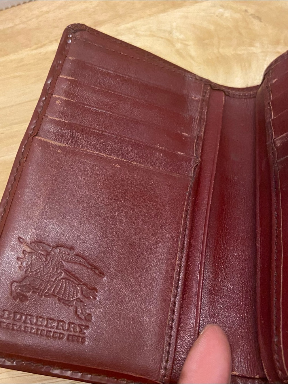 Burberry Classic Nova Check Pattern Compact Wallet Burgundy with Silver Metal. - Picture 8 of 13
